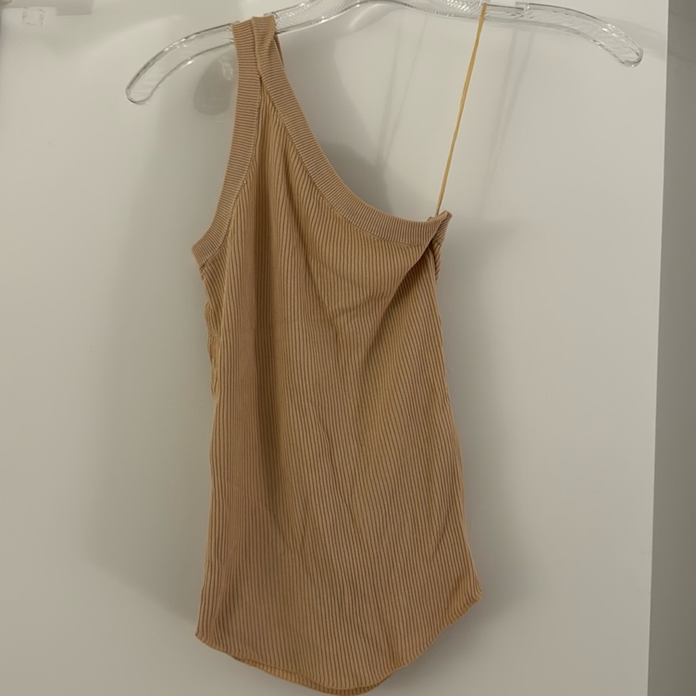 Ribbed peach one shoulder tank top